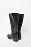 Prada Black Leather Riding Boots with Gold Buckle Size 39