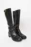 Prada Black Leather Riding Boots with Gold Buckle Size 39