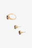 14K Yellow Gold w/ Garnet Ring sz 4 + Stud Earring Set