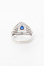 18K White Gold Pear Cut Blue Sapphire and Brilliant/Baguette Cut Diamond Ring Size 6