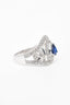 18K White Gold Pear Cut Blue Sapphire and Brilliant/Baguette Cut Diamond Ring Size 6