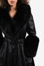 Saks Potts Black Leather/Fur Trimmed Belted Trench Size 2