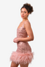 Nadine Merabi Pink Sequin Faux Ostrich Feather Trim Mini Dress Size XS