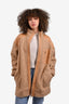 Staud Tan Faux Shearling/Leather-Trimmed Jacket Size M