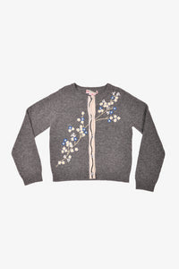 Bonpoint Grey Wool Floral Embroidered Cardigan Size 8 Kids