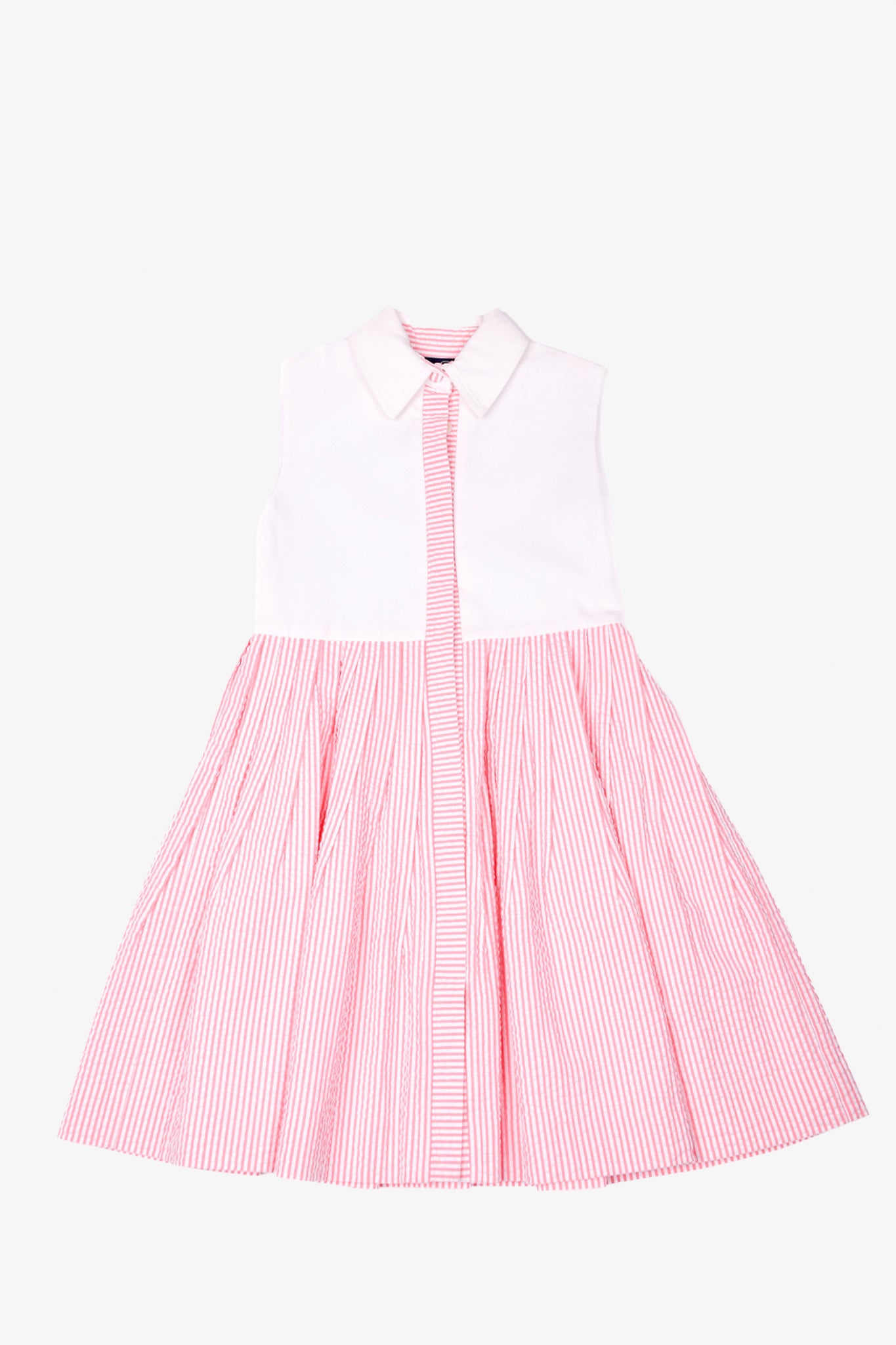 Oscar De La Renta White/Pink Striped Sleeveless Collared Dress Size 8Y Kids