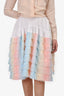 Jourden White Cotton Poplin/Rainbow Pastel Fringe Knee Length Skirt Size 34