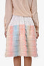 Jourden White Cotton Poplin/Rainbow Pastel Fringe Knee Length Skirt Size 34