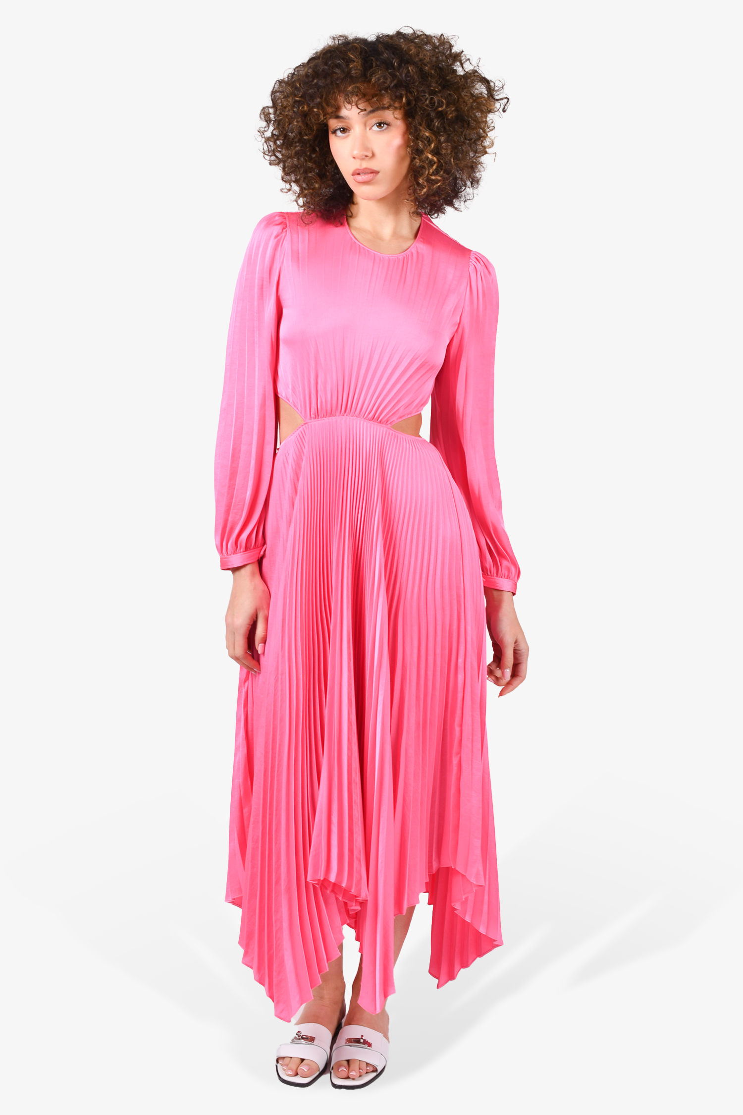 hot pink pleated dress A.L.C. Hot Pink Pleated Cut-Out Midi Dress Size 0 – Mine & Yours