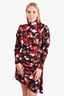 A.L.C Red/Black Patterned Silk Mock Neck Dress Size 4
