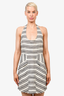 A.L.C White/Black Striped Linen Halter Neck Front Pocket Mini Dress Size 8