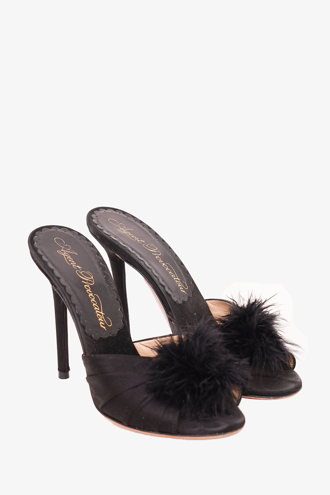Agent Provocateur サテンファーミュール Agent Provocateur Black Satin Pumps With Feather Size 36 – Mine
