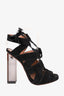 Alaia Black Suede Lace Up Sandals Acrylic Square Heel Size 39.5