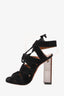 Alaïa Black Suede Lace Up Sandals Acrylic Square Heel Size 39.5
