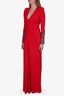 Alexander McQueen 2017 Red Deep-V Gown with Beaded Sleeves Size 38