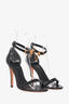 Alexander McQueen Black Leather Strappy Heeled Sandals with Gold Skull Size 39