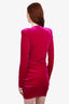 Alexandre Vauthier Fuchsia Velvet Deep Plunge Bodysuit + Front Drape Skirt Set Size 40 Set