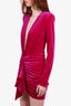 Alexandre Vauthier Fuchsia Velvet Deep Plunge Bodysuit + Front Drape Skirt Set Size 40 Set