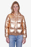Alice + Olivia Gold Metallic Down Puffer Jacket with Hood