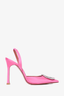 Amina Muaddi Pink Begum Satin Embellished Slingback Heels Size 36