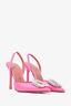 Amina Muaddi Pink Begum Satin Embellished Slingback Heels Size 36