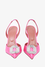 Amina Muaddi Pink Begum Satin Embellished Slingback Heels Size 36