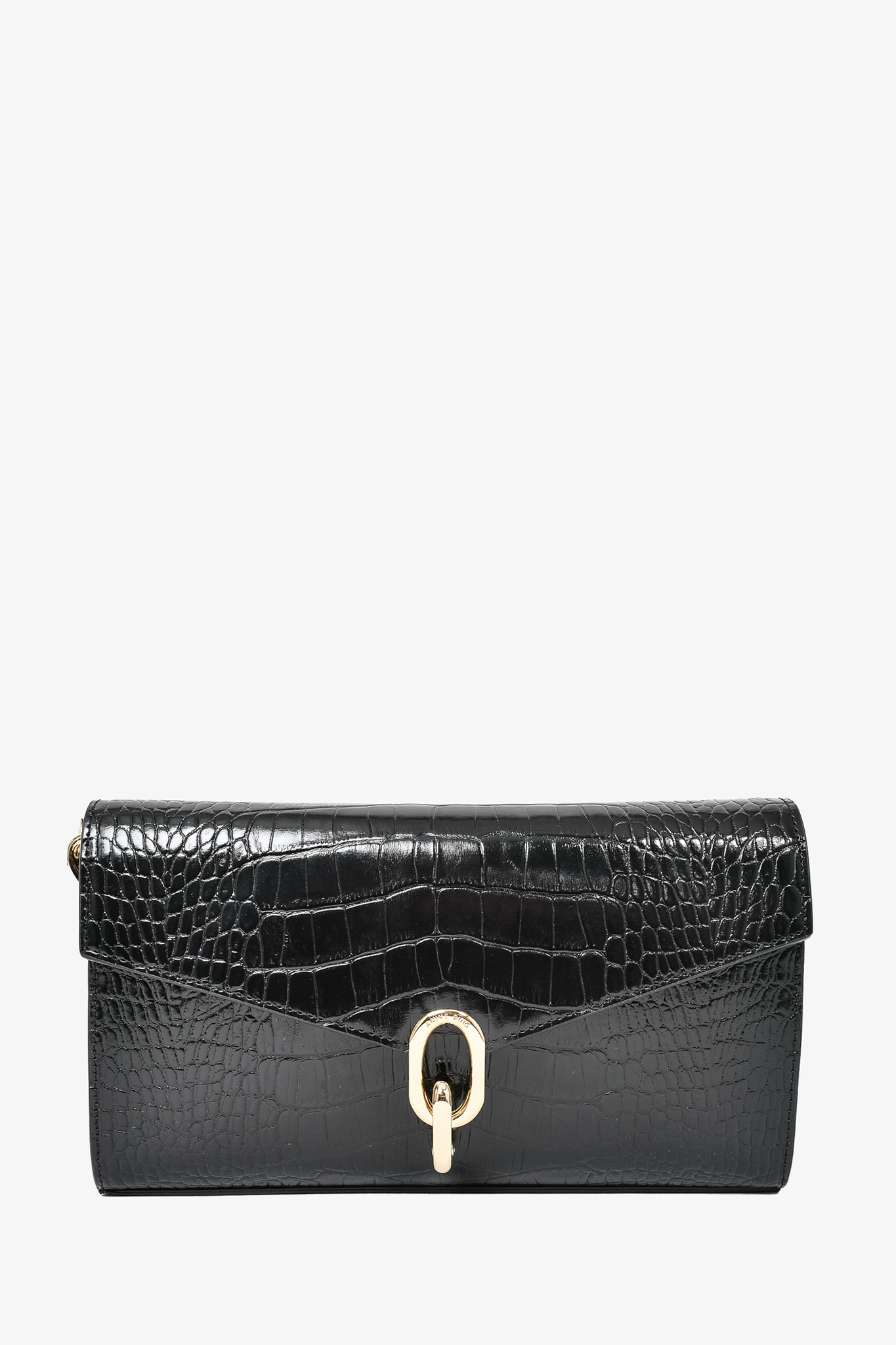 Anine Bing Black Croc Embossed Leather Colette Shoulder Bag w/ Strap