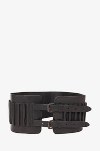Ann Demeulemeester Black Leather Wide Belt with Feather Size S