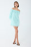 Rotate Birger Christensen Blue Feathered 'Gloria' Off the Shoulder Dress Size 36