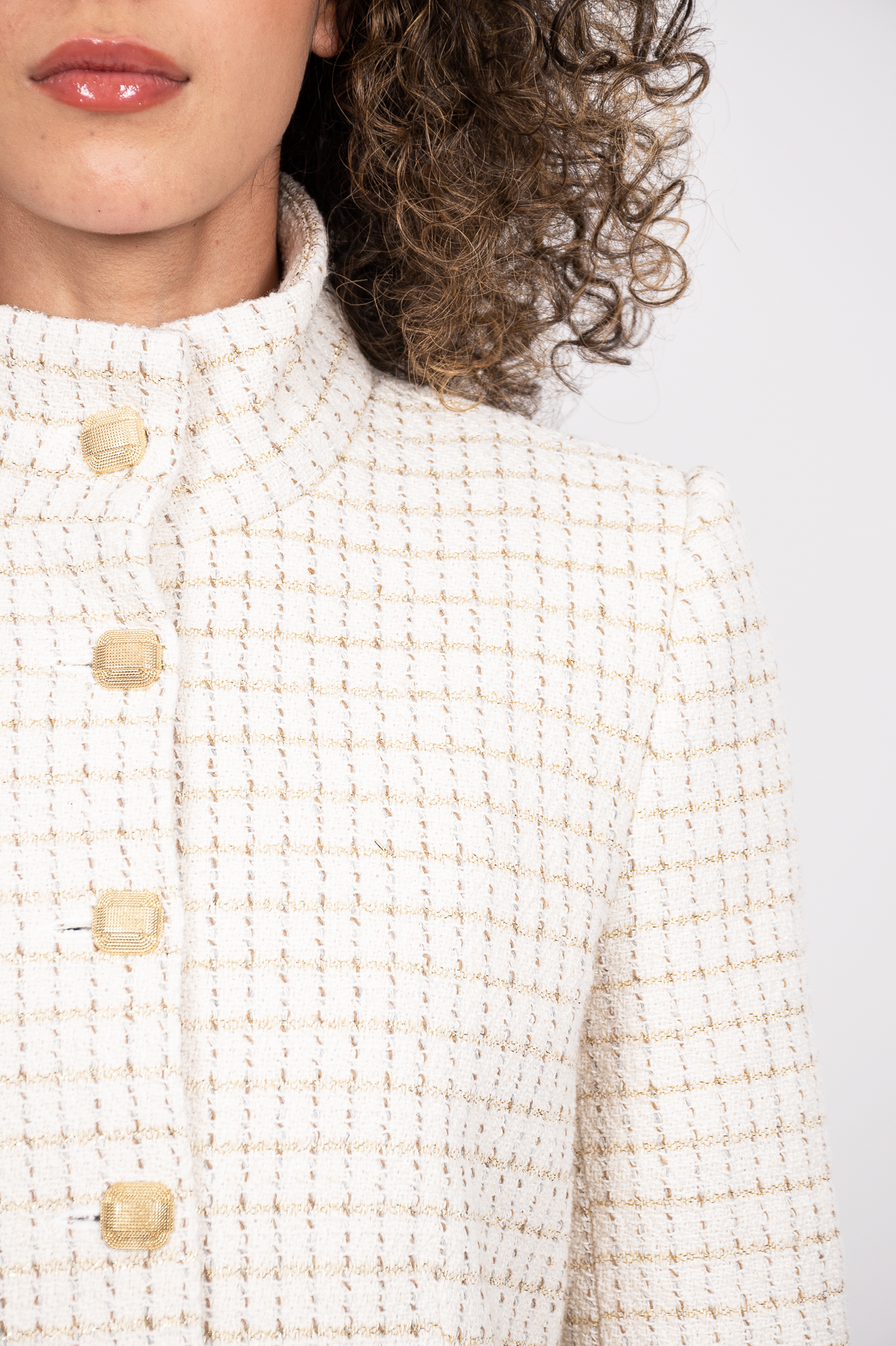 Ba&sh Cream/Gold Tweed Cropped Jacket Size XS