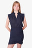 Ba&sh Navy Sheer Rushed Dress with Buttons Size 1