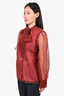 Babaton Burgundy Sheer Organza Button Up Shirt Size L