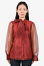 Babaton Burgundy Sheer Organza Button Up Shirt Size L