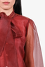 Babaton Burgundy Sheer Organza Button Up Shirt Size L