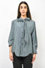 Balenciaga Green/Blue Check Cotton Poplin Button-Up Shirt With Neck Tie Size 32