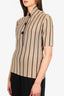 Balenciaga Tan/Black Striped Button Detail 3/4 Sleeve Top Size 40