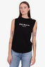 Balmain Black Cotton Logo Print Sleeveless Top Size 16
