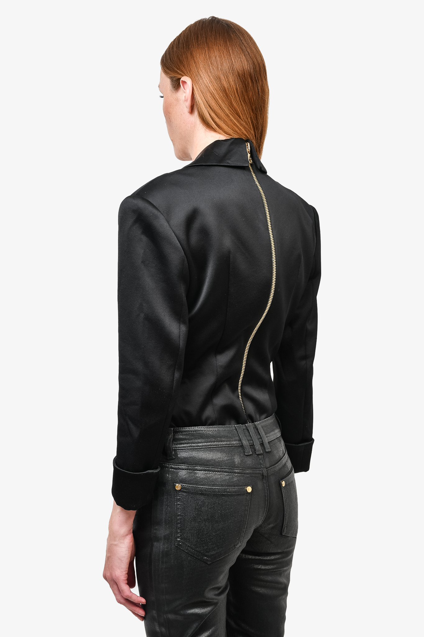 Balmain Black Deep V Suit Jacket Bodysuit