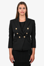 Balmain Black Double Breasted Blazer with Gold Buttons Size 10