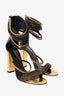 Balmain Black/Gold Leather Chain Link Open Toe Sandals Size 37