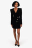 Balmain Black Velvet Gold Button Blazer Dress Size 36
