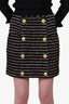 Balmain Black/White Stripes Metallic Thread Knit Wrap Mini Skirt with Gold Buttons Size 40