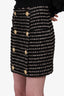 Balmain Black/White Stripes Metallic Thread Knit Wrap Mini Skirt with Gold Buttons Size 40