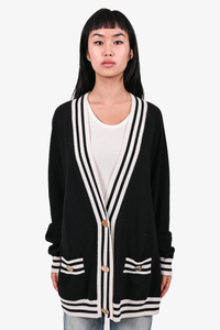 Balmain 2023 Black/White Wool/Cashmere Striped Cardigan Size 40
