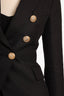 Balmain Black Wool Double Breasted Gold Button Blazer Size 36