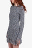 Balmain Blue Tweed Fringe Zip-up Dress Size 38