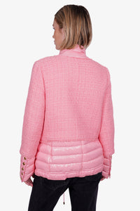 Balmain Neon Pink Tweed/Down Puffer Jacket with Gold Buttons Size 38