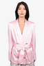 Balmain Pink Satin Double Breasted Belted Blazer w/ Silver Buttons sz 42