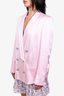 Balmain Pink Satin Double Breasted Belted Blazer with Silver Buttons Size 42