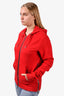 Balmain Red Zip-Up Hoodie with Black Velvet Logo Size XS